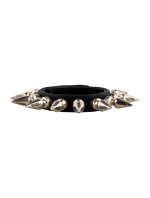 Black Leather Spike Bracelet | Chrome Hearts Style Silver
