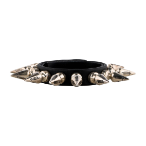 Black Leather Spike Bracelet | Chrome Hearts Style Silver