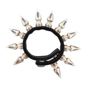 Black Leather Spike Bracelet | Chrome Hearts Style Silver