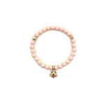Pink Beaded Bracelet with Gold Fleur Charm for Women