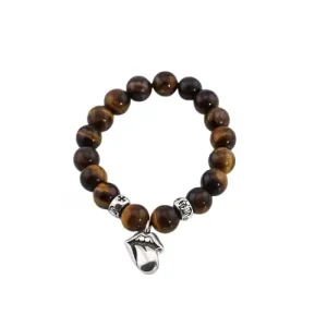 Brown Beaded Bracelet with Silver Pendant