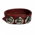 Red Leather Bracelet with Silver Round Charms