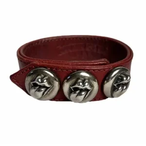 Red Leather Bracelet with Silver Round Charms