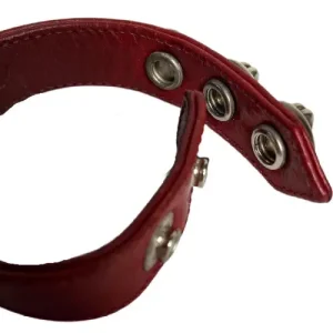 Red Leather Bracelet with Silver Round Charms