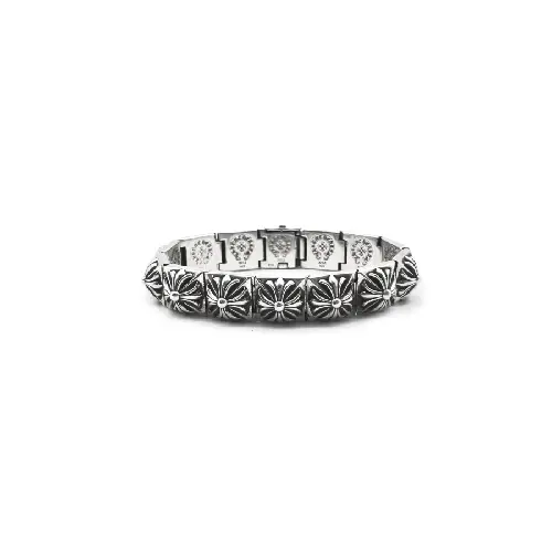 Silver Floral Engraved Link Bracelet(44) Silver Floral Engraved Link Bracelet