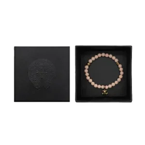 Pink Beaded Bracelet with Gold Fleur Charm for Women
