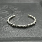 Silver Floral Engraved Cuff Bracelet