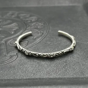 Silver Floral Engraved Cuff Bracelet